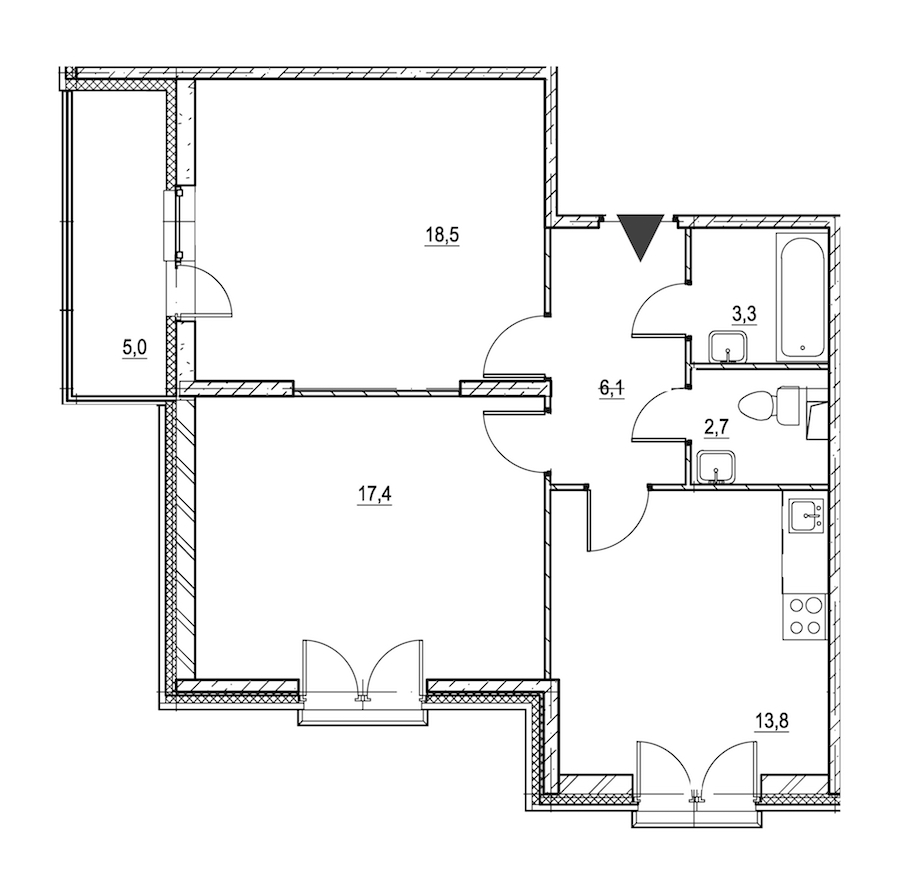 2-комнатная квартира 64.3 м², 4/8 эт., ЖК «Квартал Che»